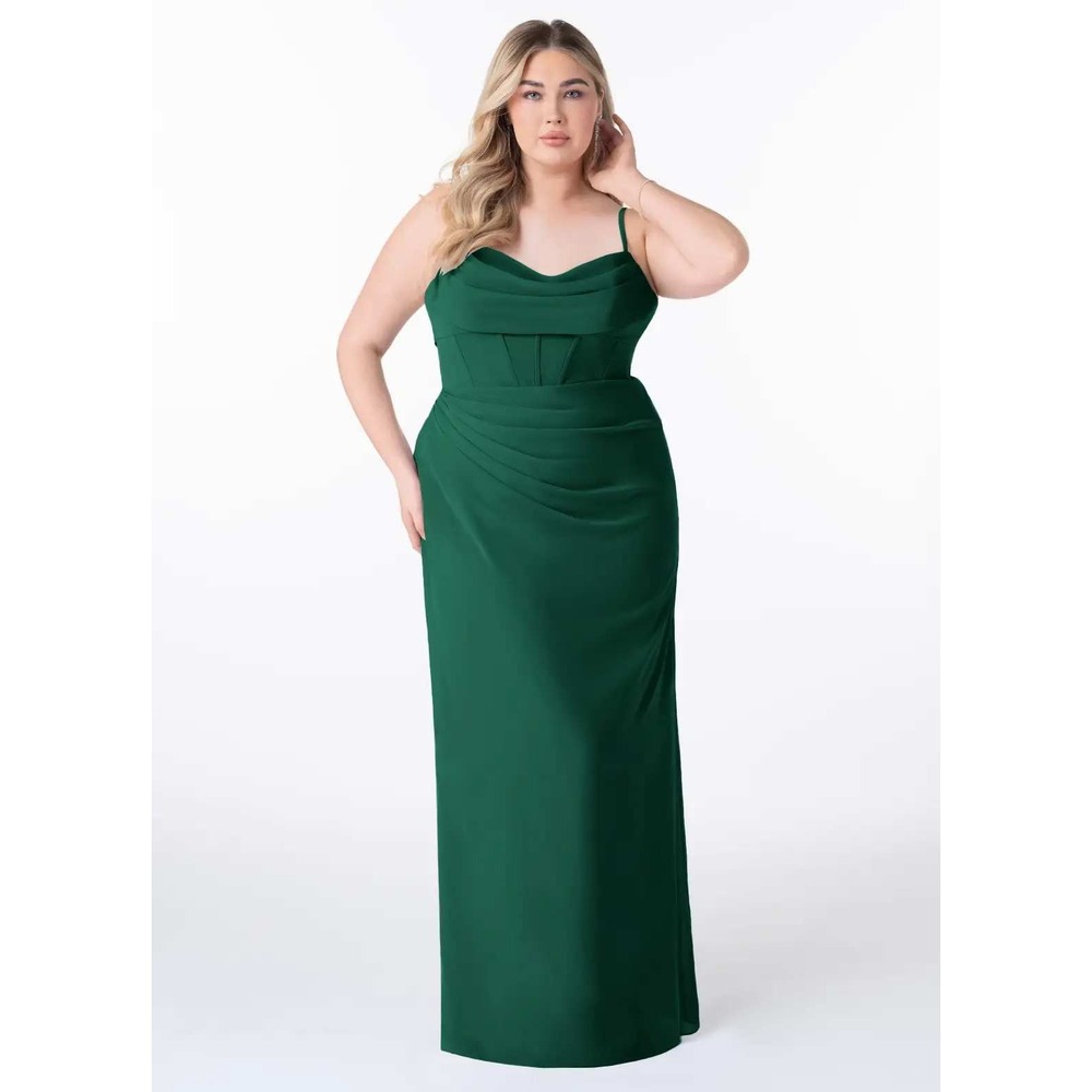 Azazie Mai Gown Cowl Neck Chiffon A20 Dark Green Women Bridesmaid Formal Dress